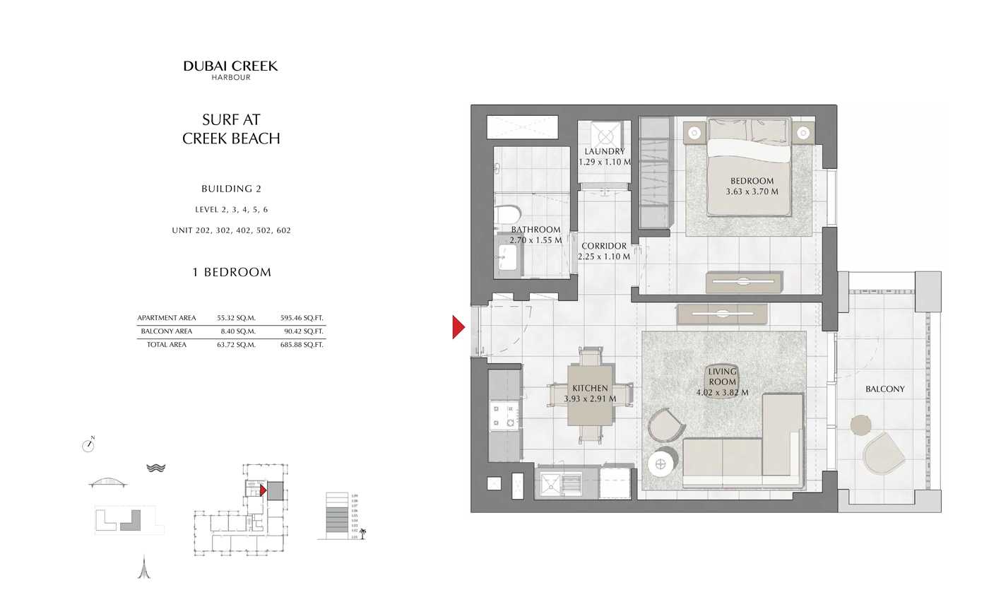 Building 2, 1 Bedroom Level 1, Size 685 Sq Ft